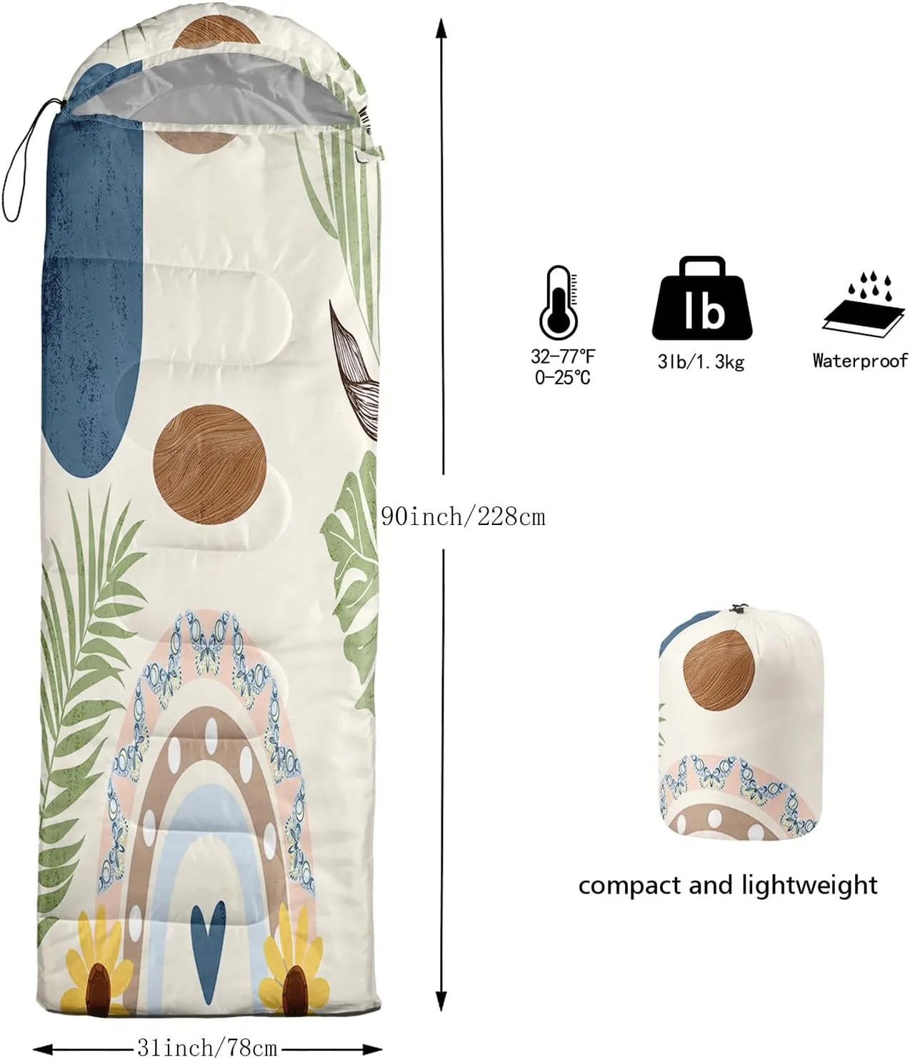 AILONEN Galaxy Wolf Sleeping Bag for Boys Girls Kids,Warm and Cool Weather,Lightweight,Waterproof Backpacking,Starry Night Wolf and Butterflies Print Blue Sleeping Bag for Camping