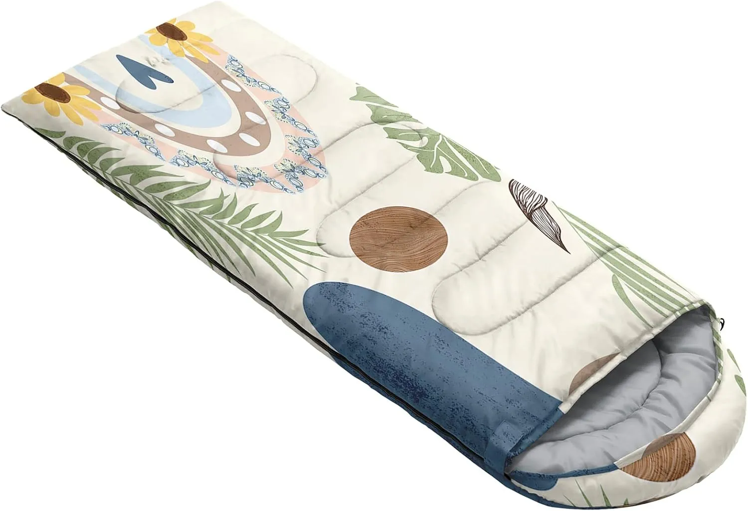 AILONEN Galaxy Wolf Sleeping Bag for Boys Girls Kids,Warm and Cool Weather,Lightweight,Waterproof Backpacking,Starry Night Wolf and Butterflies Print Blue Sleeping Bag for Camping