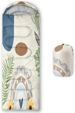 AILONEN Galaxy Wolf Sleeping Bag for Boys Girls Kids,Warm and Cool Weather,Lightweight,Waterproof Backpacking,Starry Night Wolf and Butterflies Print Blue Sleeping Bag for Camping