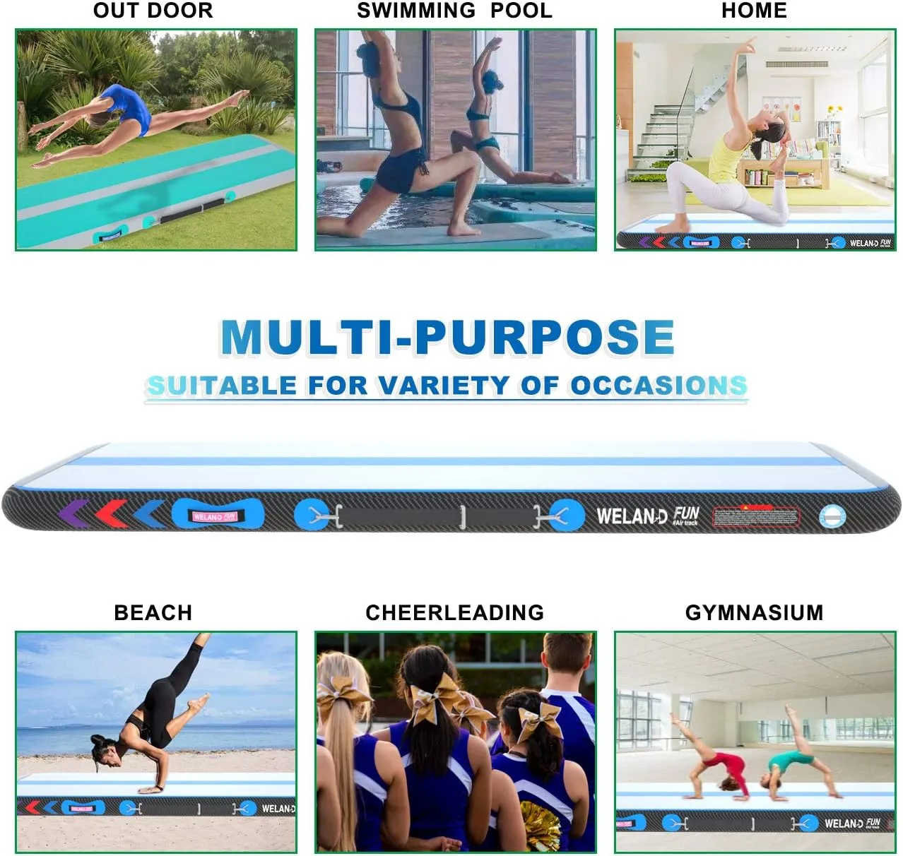 Air Mat Tumble Track 10ft/13ft/16ft/20ft Inflatable Gymnastics Tumbling Mat 4/6/8 inchs Thickness Mats for Home Use/Gym/Yoga/Training/Cheerleading/Outdoor/Beach/Park wih Electric Air Pump