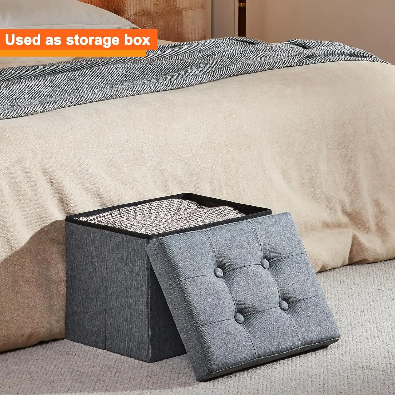 ALASDO Ottoman Storage Ottoman Footrest Stool Small Ottoman with Storage Foldable Ottoman Foot Rest Footstool Bench for Living Room 17x13x13inches Grey