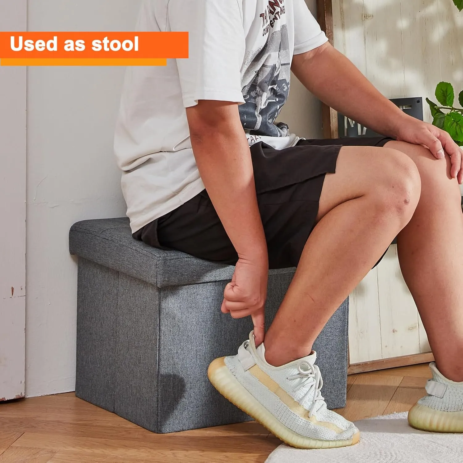 ALASDO Ottoman Storage Ottoman Footrest Stool Small Ottoman with Storage Foldable Ottoman Foot Rest Footstool Bench for Living Room 17x13x13inches Grey
