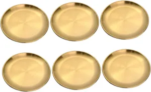 Alipis 6pcs Retro Stainless Steel Plates Lightweight Camping Dinnerware Smooth Edges for Parties and Picnics Safe for Dishwasher Safe