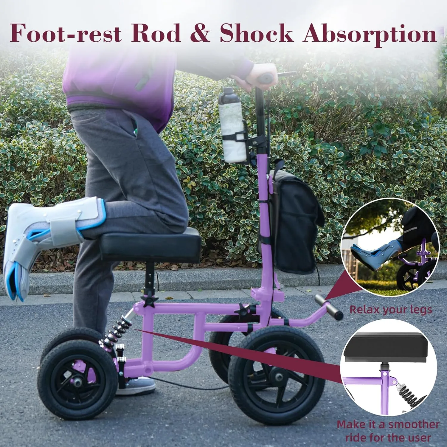 All Terrain Knee Scooter for Adults, Foldable Rolling Knee Scooter with DIY Stickers & Shock Absorber, Steerable Knee Walker for Broken Foot, Ankle Injuries & Surgery, Better Crutch Alternative