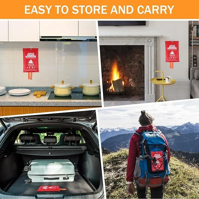 Altaz Emergency Fire Blanket for Home Kitchen - 39.4"x39.4" Flame Suppression Fiberglass Fire Blankets for Camping, Grill, Car, Office, Warehouse, Fireplace, Survival, Safety (4 Pack)