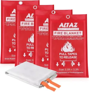 Altaz Emergency Fire Blanket for Home Kitchen - 39.4"x39.4" Flame Suppression Fiberglass Fire Blankets for Camping, Grill, Car, Office, Warehouse, Fireplace, Survival, Safety (4 Pack)