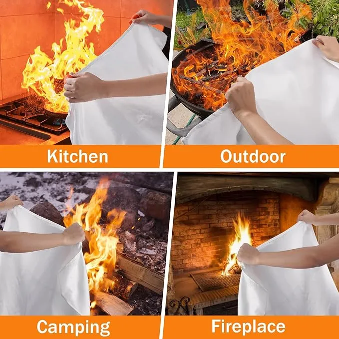 Altaz Emergency Fire Blanket for Home Kitchen - 39.4"x39.4" Flame Suppression Fiberglass Fire Blankets for Camping, Grill, Car, Office, Warehouse, Fireplace, Survival, Safety (4 Pack)