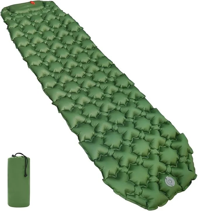 Amazon Basics Sleeping Pad for Camping and Backpacking, Built-In Foot Pump, Olive Green
