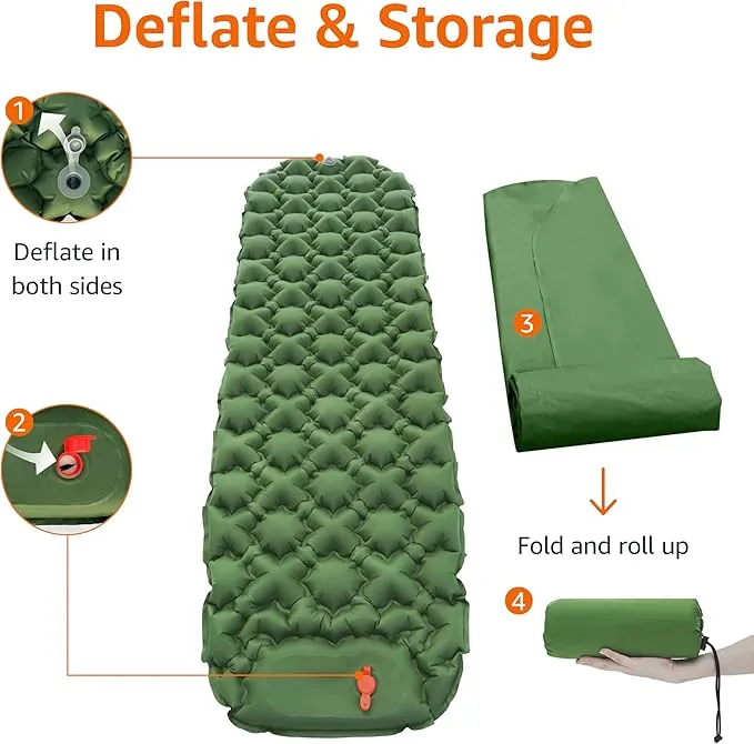 Amazon Basics Sleeping Pad for Camping and Backpacking, Built-In Foot Pump, Olive Green