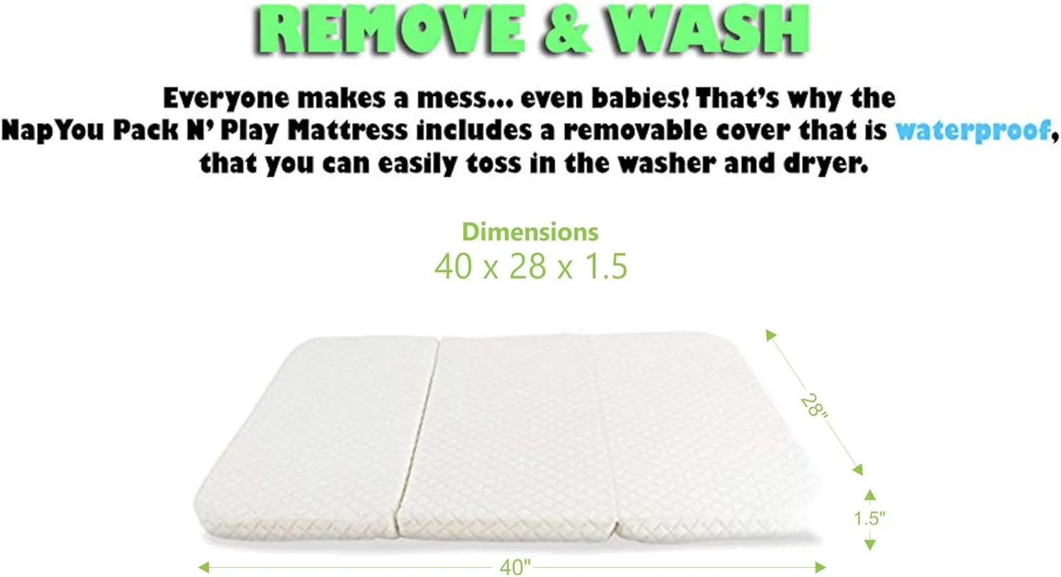 Amazon Exclusive Pack n Play Mattress, Convenient Fold with Bonus Easy Handle Carry Bag - Large Size 28 inches x 40 inches
