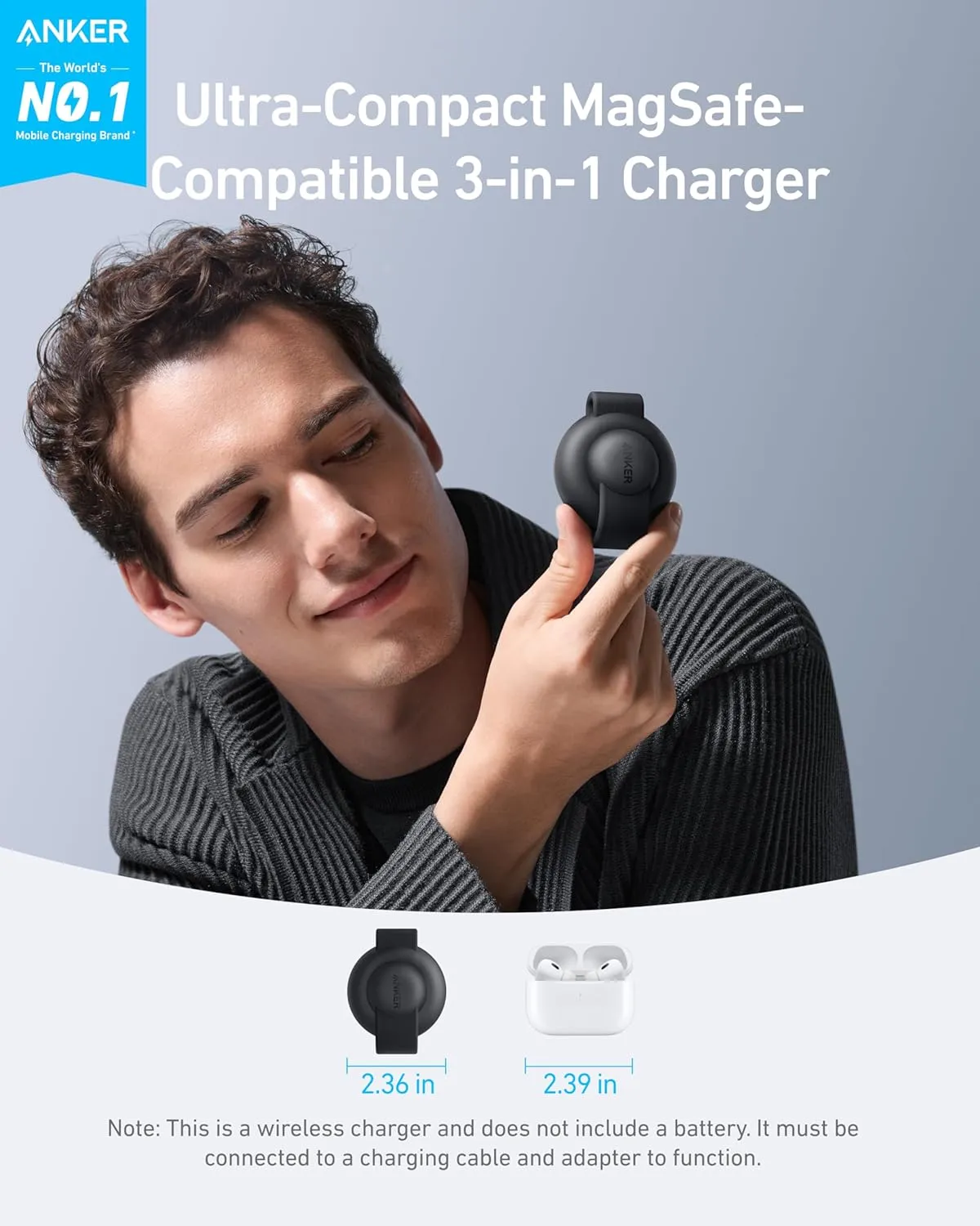 Anker MagSafe Compatible MagGo UFO 3-in-1 Charger, iPhone 16 Wireless Charging Station, 15W Qi2 Certified, Foldable Travel Charging Pad, for iPhone 16/15/14, AirPods, Apple Watch (Not a Power Bank)