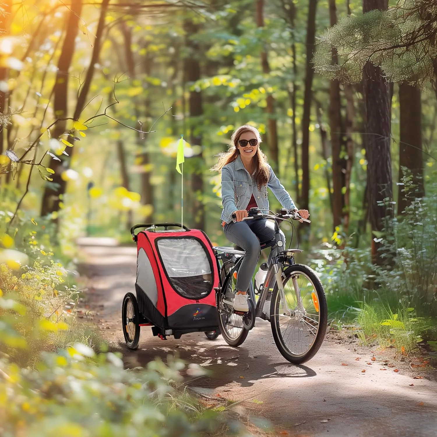 Aosom Bike Trailer for Kids 3 In1 Foldable Child Jogger Stroller Baby Stroller Transport Carrier with Shock Absorber System Rubber Tires Adjustable Handlebar Kid Bicycle Trailer