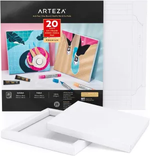 ARTEZA Mixed Media Paper Foldable Canvas Pad, 9.5x9.5 Inches, 20 Sheets, DIY Frame, Heavyweight Multimedia Paper, 228 lb, 370 GSM, Acid-Free, Art Supplies for Painting & Mixed Media Art