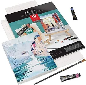 ARTEZA Watercolor Paper Foldable Canvas Pad, 100% Cotton Pulp, 7x8.6 Inches, 10 Sheets