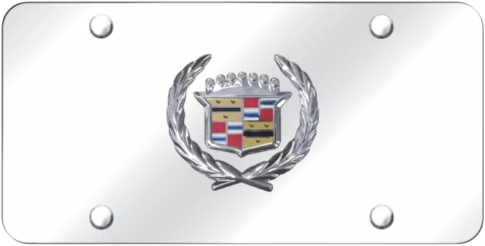 Au-TOMOTIVE GOLD, INC. Officially Licensed New Crest 3D Logo on Chrome Stainless Steel License Plate for Cadillac