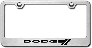 Au-TOMOTIVE GOLD Laser Etched Logo Stainless Steel License Plate Frame for Dodge Stripe (Brushed Chrome)