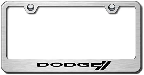 Au-TOMOTIVE GOLD Laser Etched Logo Stainless Steel License Plate Frame for Dodge Stripe (Brushed Chrome)