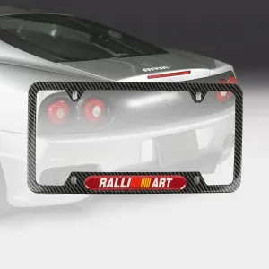 Auto Car Accessory 1x For Ralliart Carbon Fiber Stainless Steel License Plate Frame & Red Carbon Emblem Style_8888