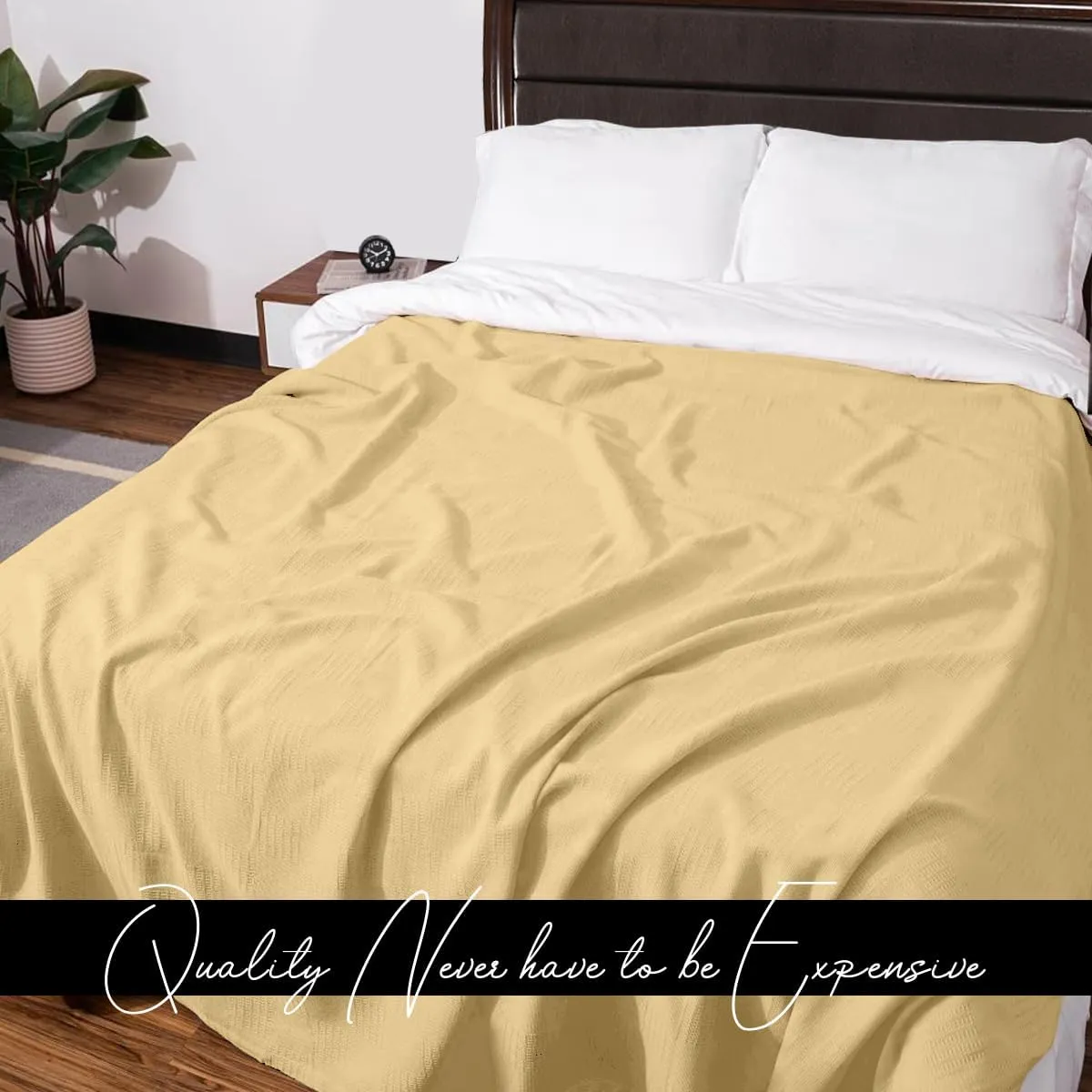 Avalon Bedding 100% Cotton King Size Thermal Blanket (108"x90") - Perfect Layering Blanket for Any Season - Beige
