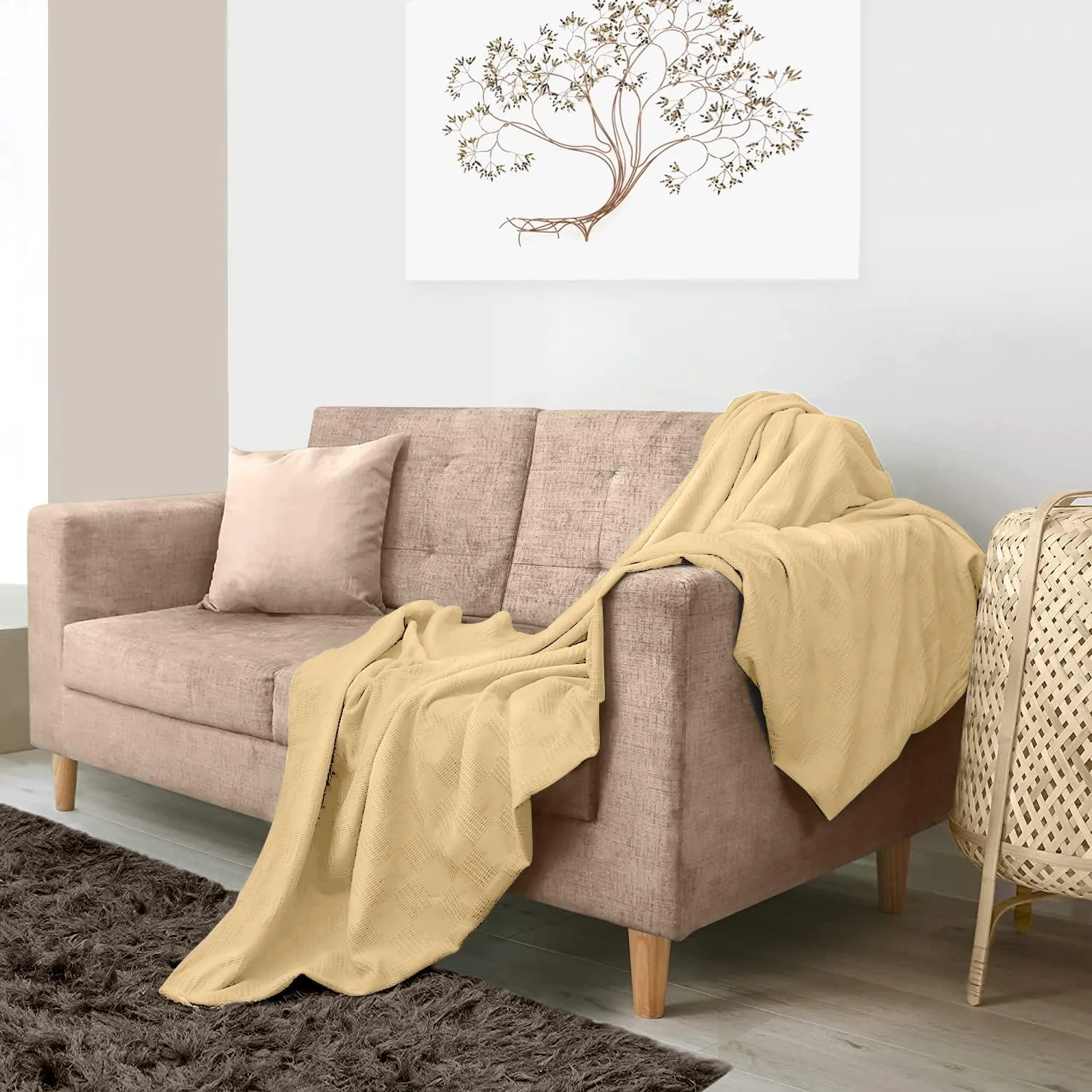 Avalon Bedding 100% Cotton King Size Thermal Blanket (108"x90") - Perfect Layering Blanket for Any Season - Beige