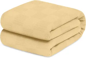 Avalon Bedding 100% Cotton King Size Thermal Blanket (108"x90") - Perfect Layering Blanket for Any Season - Beige