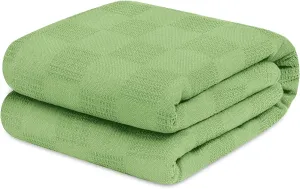 Avalon Bedding 100% Cotton Queen Size Thermal Blanket (90"x90") - Perfect Cotton Blanket for Layering Bed in Any Season - Green
