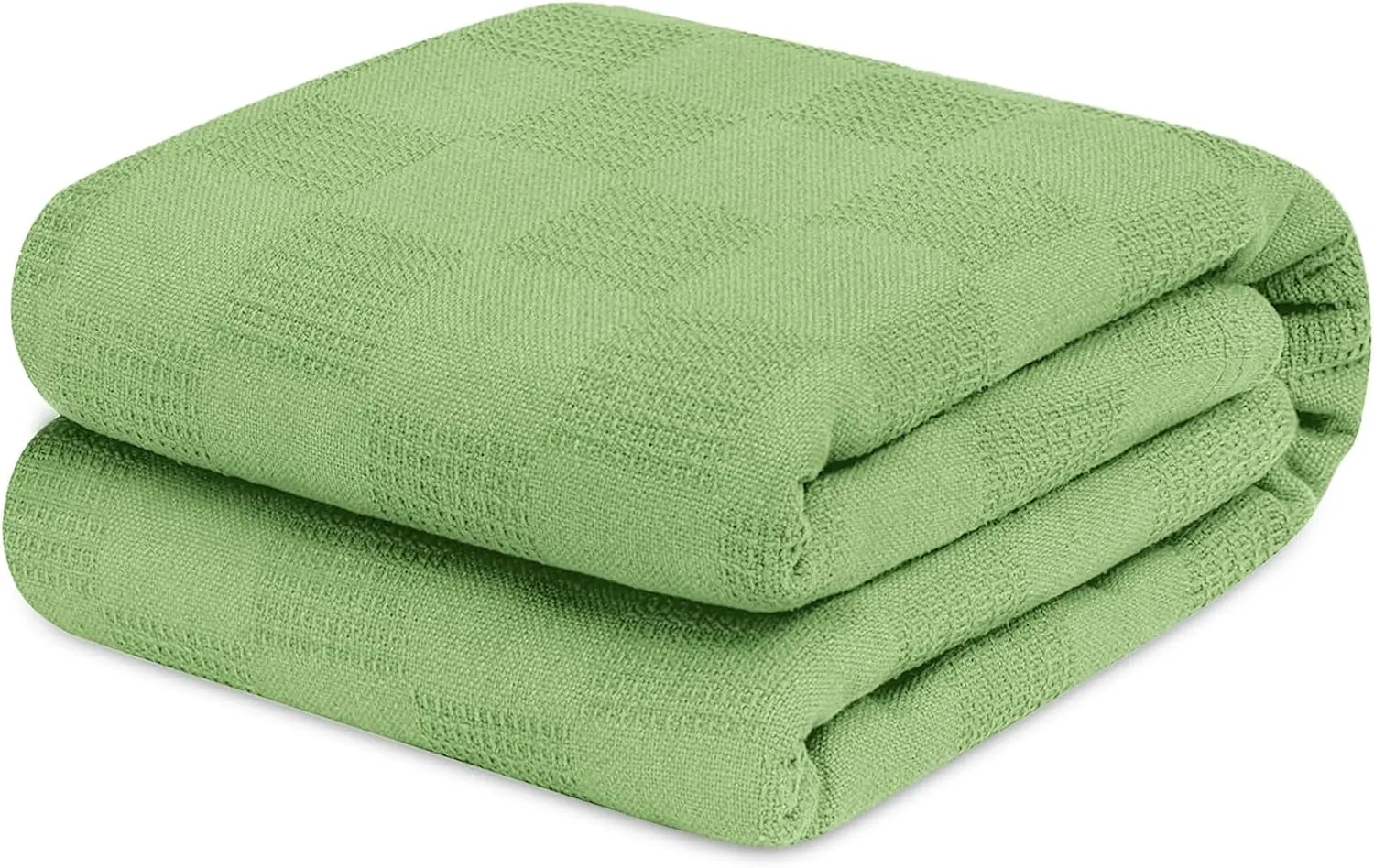 Avalon Bedding 100% Cotton Queen Size Thermal Blanket (90"x90") - Perfect Cotton Blanket for Layering Bed in Any Season - Green