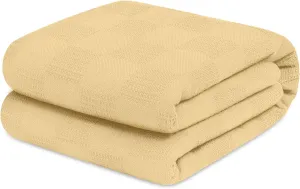 Avalon Bedding 100% Cotton Queen Size Thermal Blanket (90"x90") - Perfect Layering Blanket for Any Season - Beige