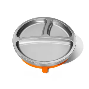 Avanchy Baby Plates with Suction – Stainless Steel Divided Plates for Toddlers, BPA-Free, Dishwasher Safe, Unbreakable, Non-Toxic, 100% Silicone Suction – Orange