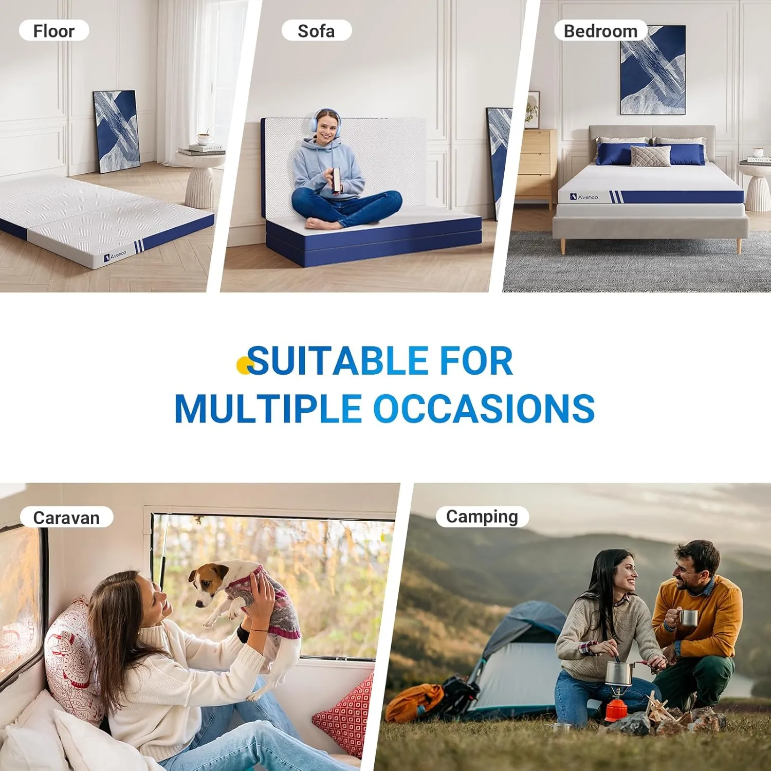 Avenco Folding Mattress Queen, Trifold Mattress 4 Inch Memory Foam for Guest Room/Caravan/Camping/Travel Mattress, Tri Folding Mattress Portable with Removable Cover & Non-Slip Bottom, 80"x60"x4"