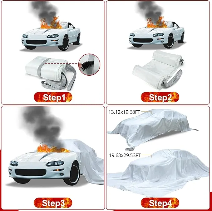 Azazccm Emergency Fire Blanket for Car, Large Fiberglass Fire Extinguisher Blanket, Survival Safety Fire Suppression Blanket for Electric Vehicle Truck Automotive Conflagration (13.12x19.68FT)