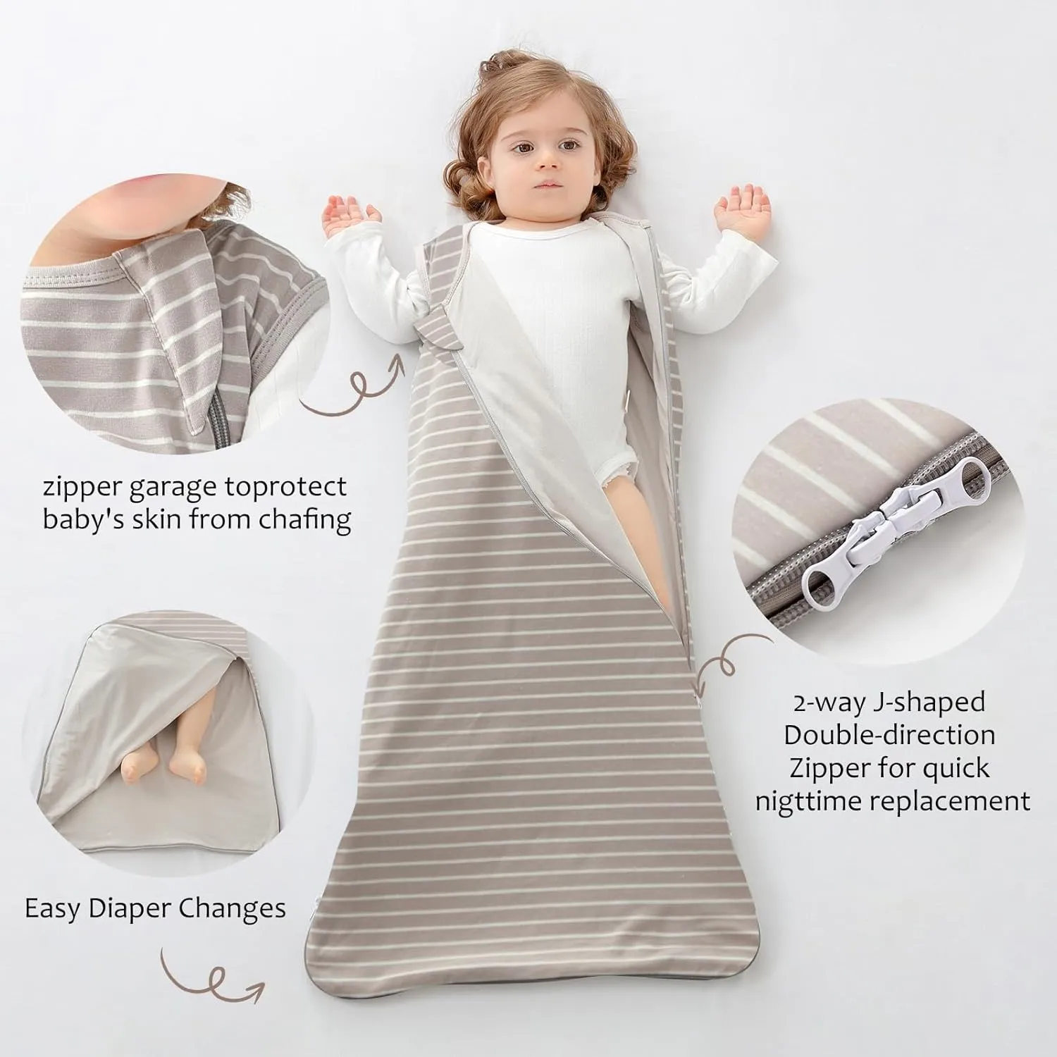 Baby Sleep Sack 100% Cotton Sleeveless Infant Wearable Blanket 2-way J-shaped zipper 1.0 TOG