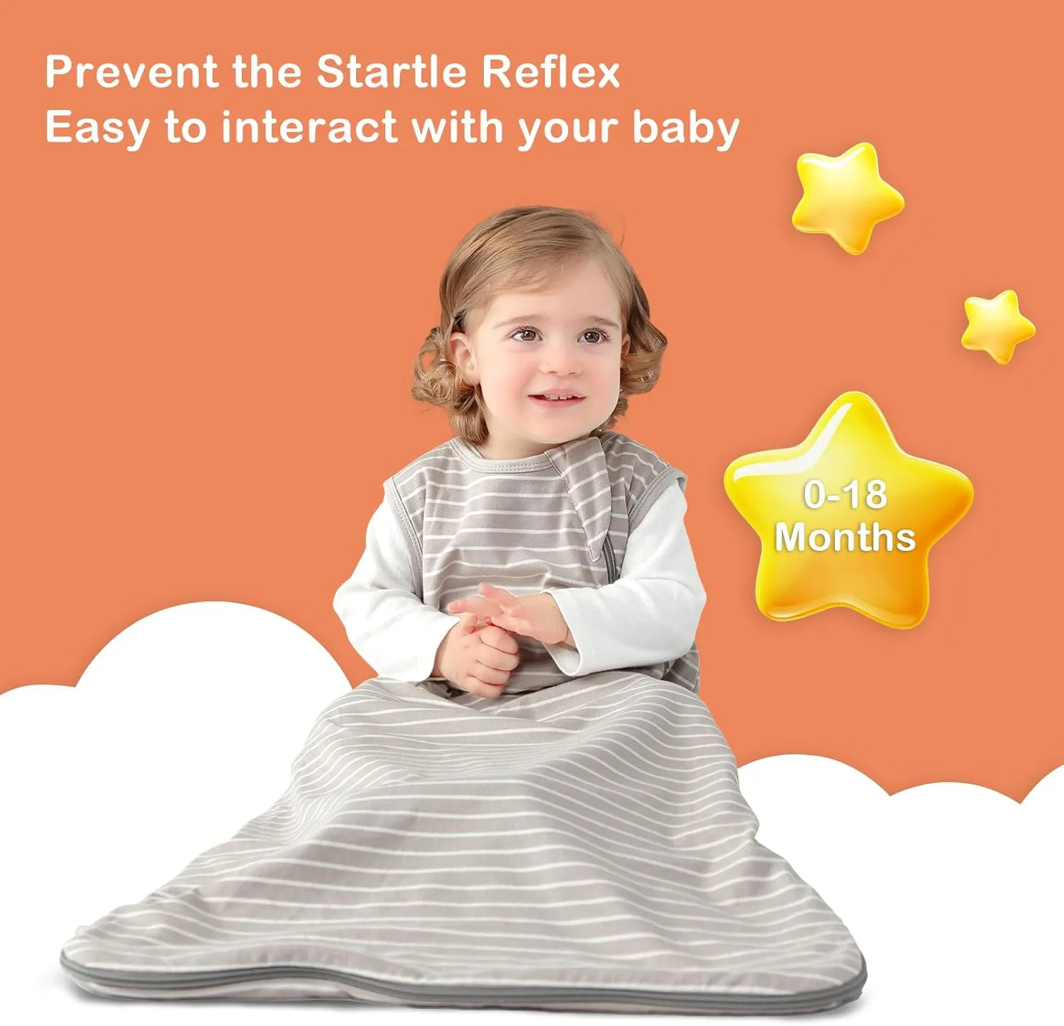 Baby Sleep Sack 100% Cotton Sleeveless Infant Wearable Blanket 2-way J-shaped zipper 1.0 TOG