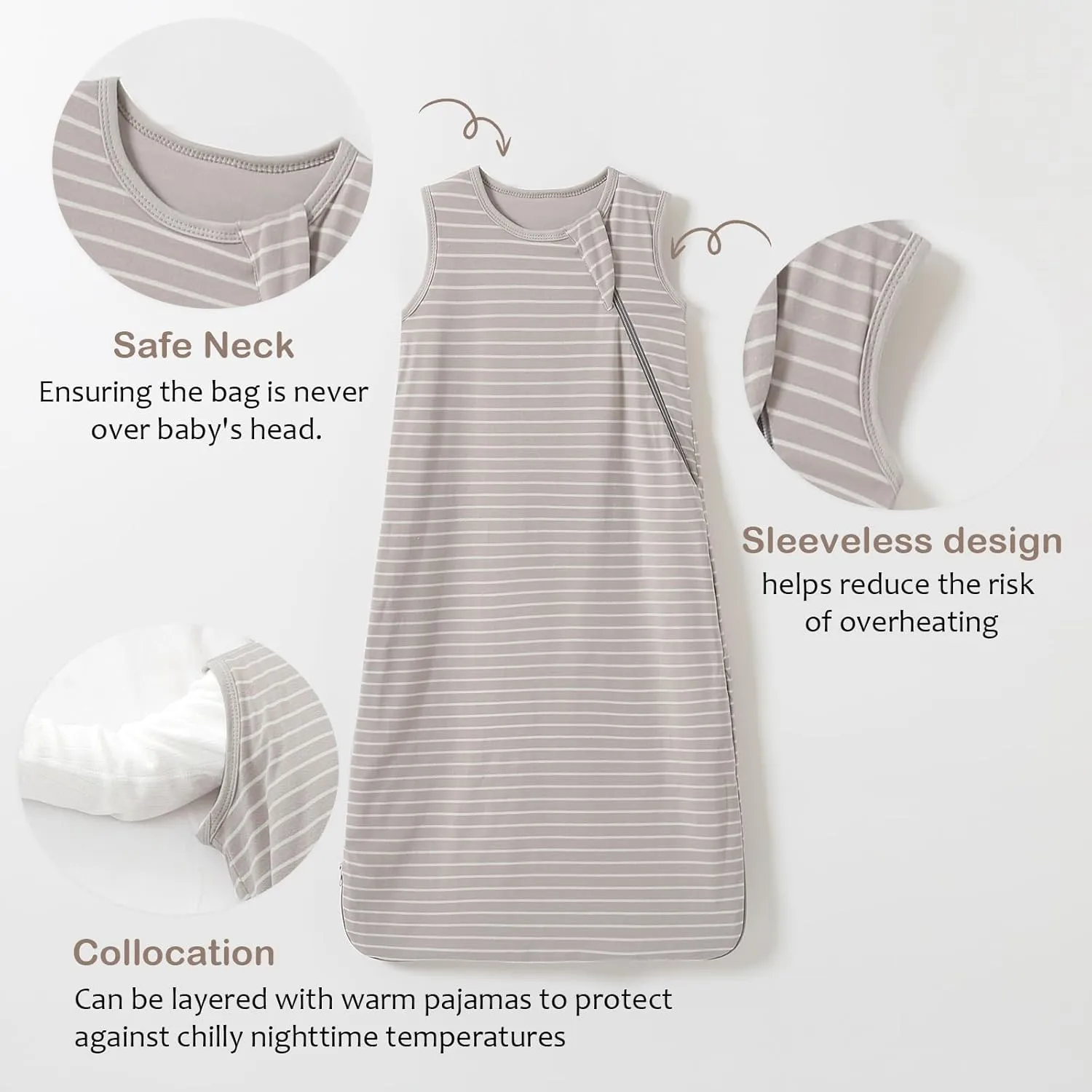 Baby Sleep Sack 100% Cotton Sleeveless Infant Wearable Blanket 2-way J-shaped zipper 1.0 TOG