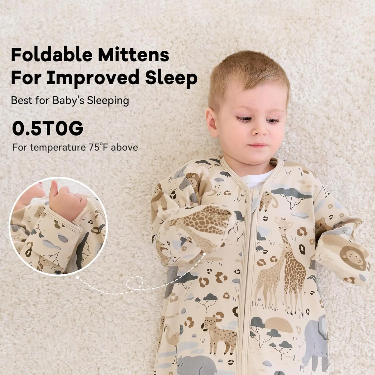 Baby Sleep Sack 12-18 Months 100% Cotton Long Sleeve Wearable Blanket Baby Sleep Bag with 2-Way Zipper 2 Pack 0.5 Tog Sleeping Sack for Newborn Infant Apricot Gray Elephant