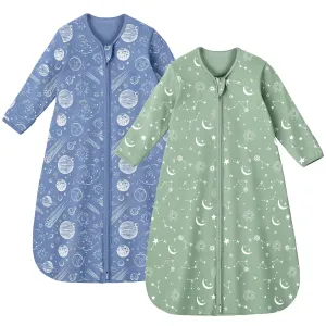 Baby Sleep Sack 12-18 Months 100% Cotton Long Sleeve Wearable Blanket Baby Sleep Bag with 2-Way Zipper 2 Pack 0.5 Tog Sleeping Sack for Newborn Infant