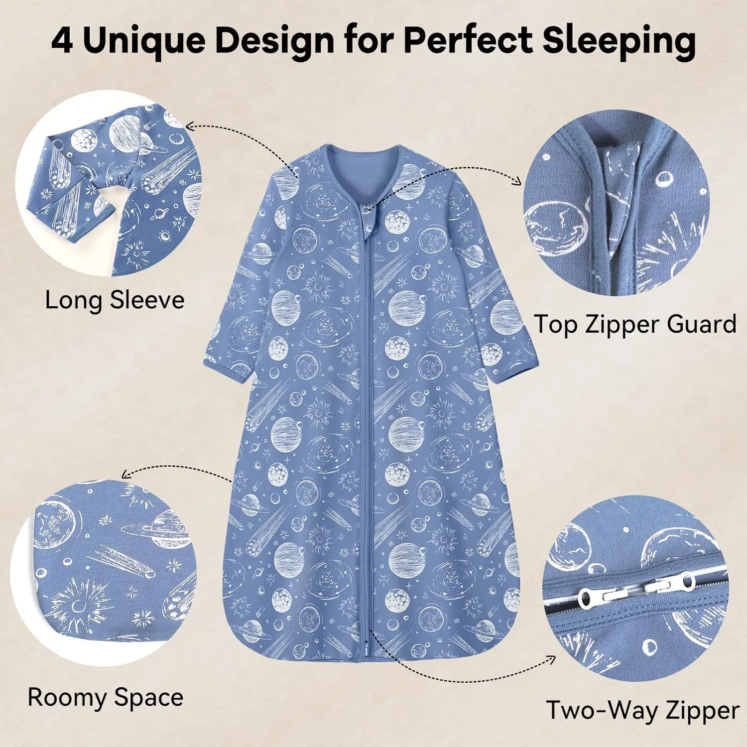 Baby Sleep Sack 12-18 Months 100% Cotton Long Sleeve Wearable Blanket Baby Sleep Bag with 2-Way Zipper 2 Pack 0.5 Tog Sleeping Sack for Newborn Infant