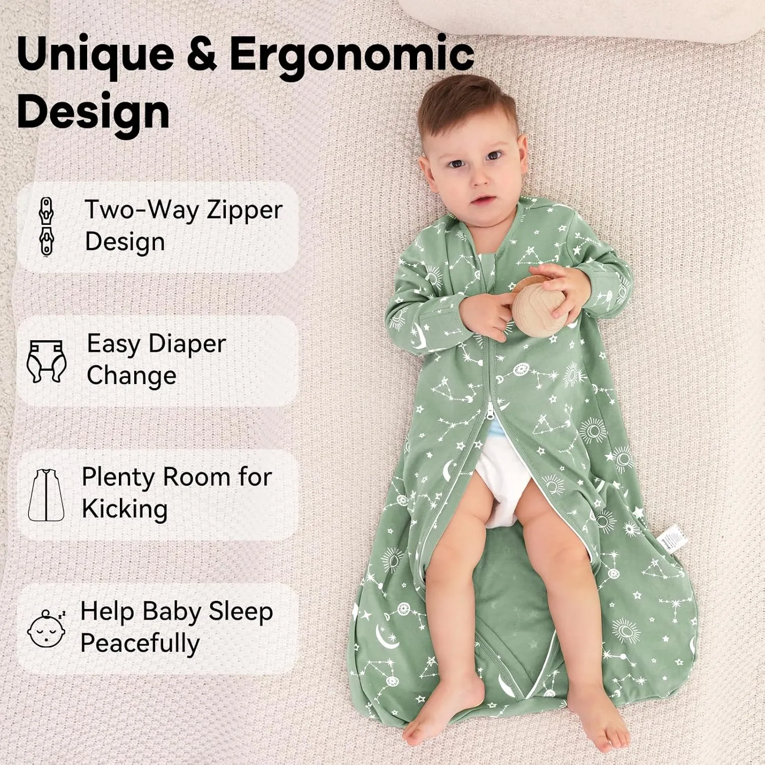Baby Sleep Sack 12-18 Months 100% Cotton Long Sleeve Wearable Blanket Baby Sleep Bag with 2-Way Zipper 2 Pack 0.5 Tog Sleeping Sack for Newborn Infant