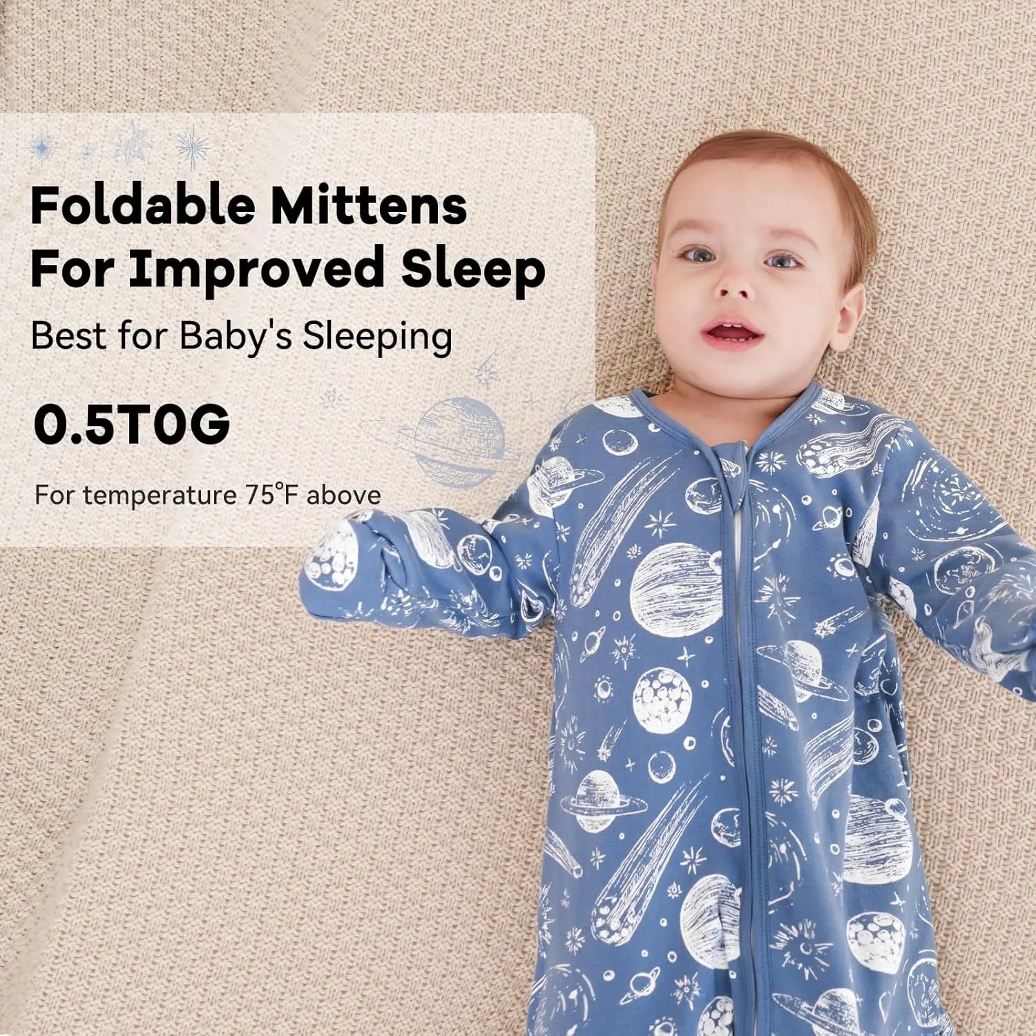 Baby Sleep Sack 12-18 Months 100% Cotton Long Sleeve Wearable Blanket Baby Sleep Bag with 2-Way Zipper 2 Pack 0.5 Tog Sleeping Sack for Newborn Infant