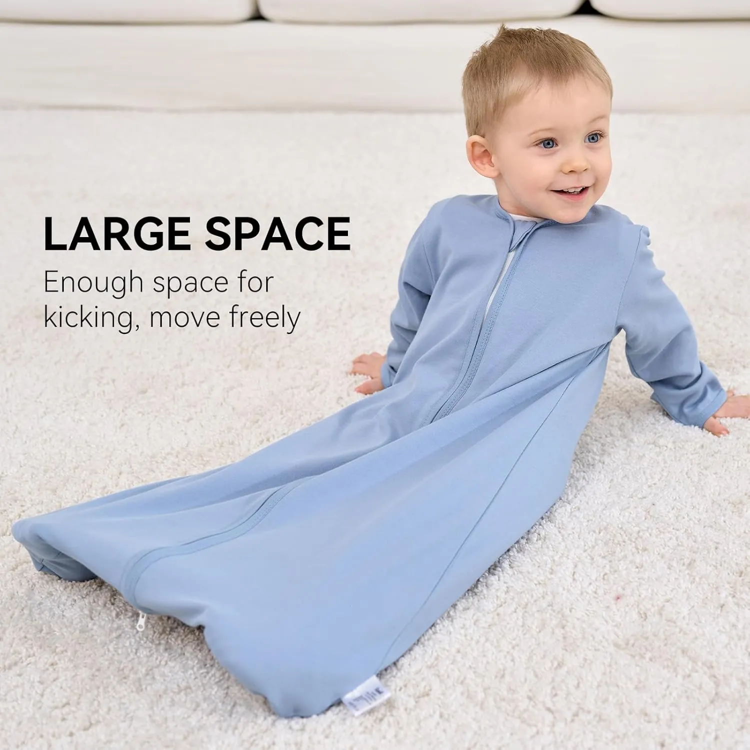 Baby Sleep Sack 6-12 Months, Long Sleeve Baby Wearable Blanket 0.5 Tog with Mittens, 2-Way Zipper Infant Cotton Sleeping Sack for Boy and Girl Blue Sea 2 Pack (Medium)
