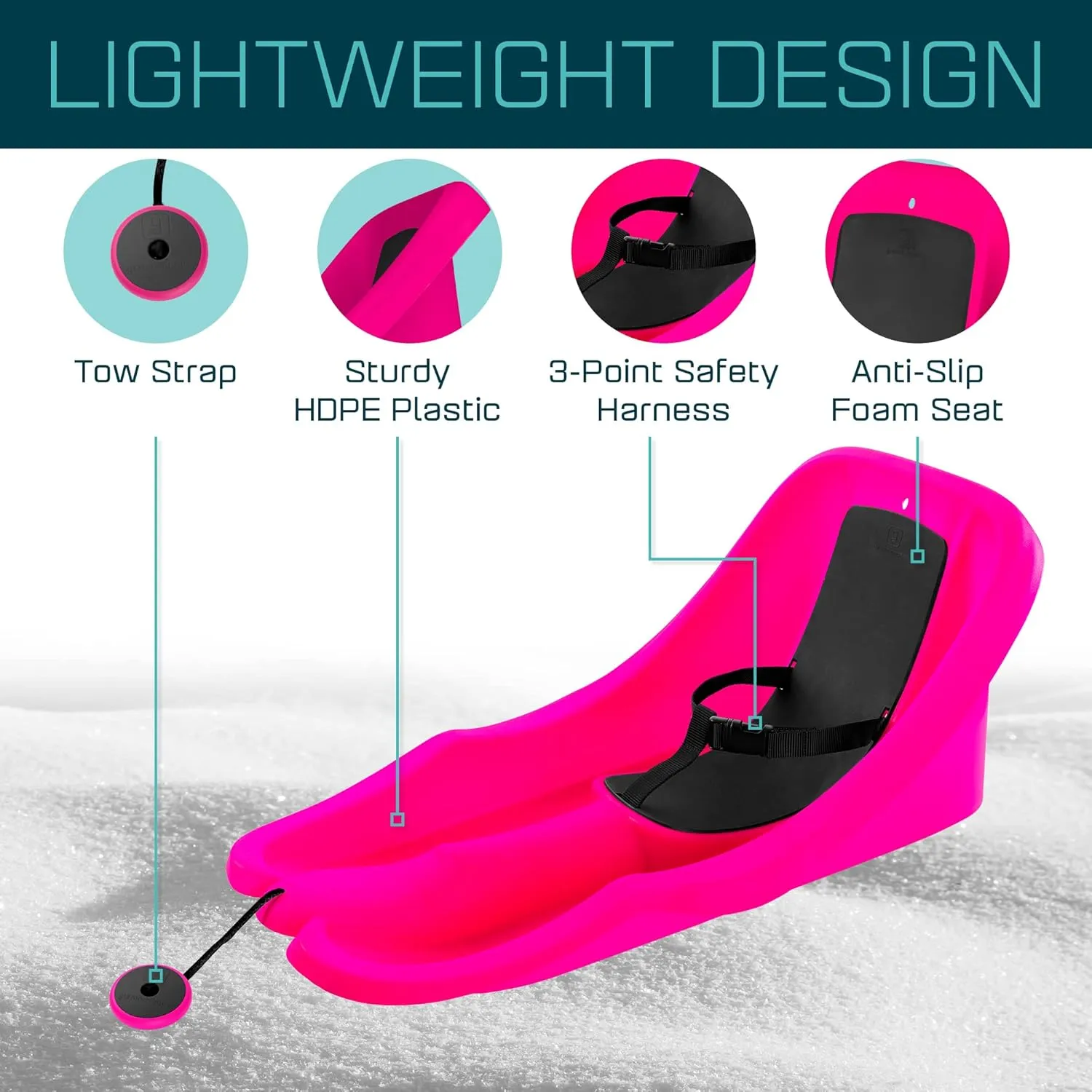 Baby, Toddler Sled - 3-Point Safety Harness, Retractable Tow Strap, Anti-Slip Seat, Sturdy Plastic Snow Sleds for Kids and Infants, Snow Sleds, 6 Months  , Up to 55 lbs