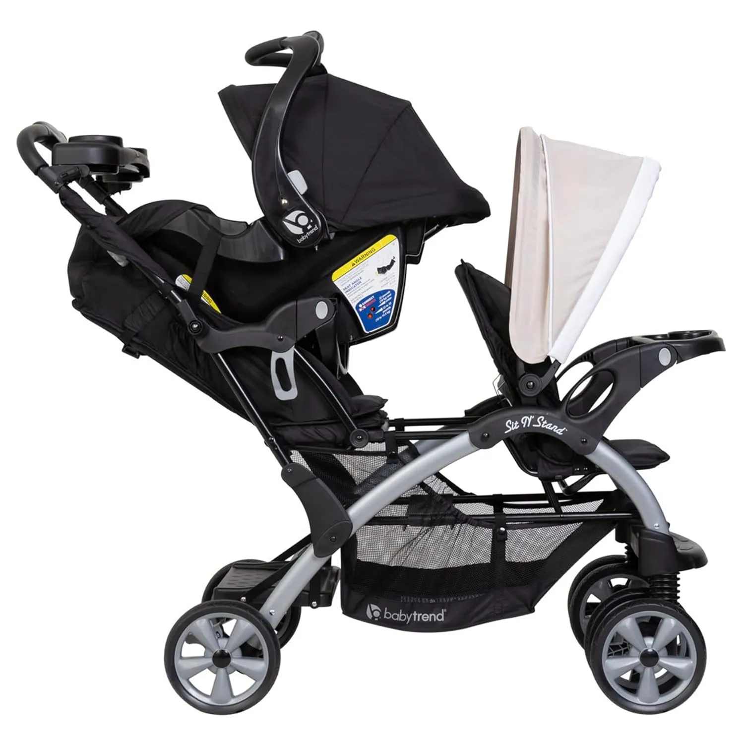 Baby Trend Infant and Toddler Double Stroller & Car Seat Combo, 2 Pc Set, Khaki - Portable and Lightweight Stroller Duo and Car Seat Travel System Tandem
