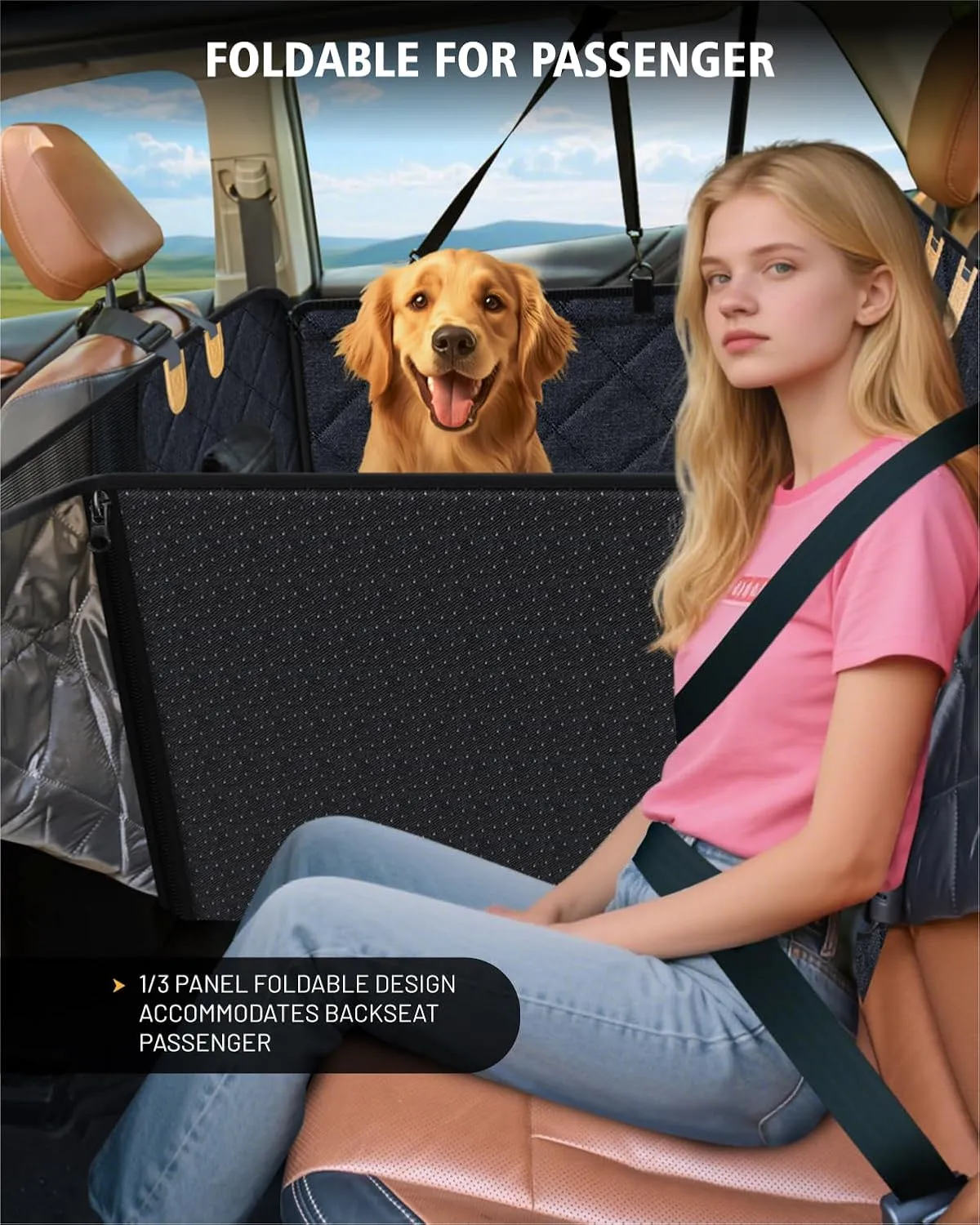 Back Seat Extender for Dog, Waterproof Dog Car Seat Cover for Back Seat, Hard Bottom Car Seat Cover, Large Space Hammock for Car Truck SUV, Pet Seat Cover Holds 450lbs(Black)