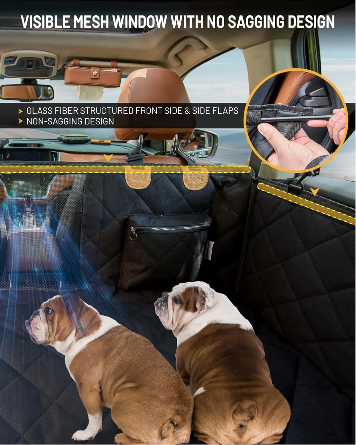 Back Seat Extender for Dog, Waterproof Dog Car Seat Cover for Back Seat, Hard Bottom Car Seat Cover, Large Space Hammock for Car Truck SUV, Pet Seat Cover Holds 450lbs(Black)