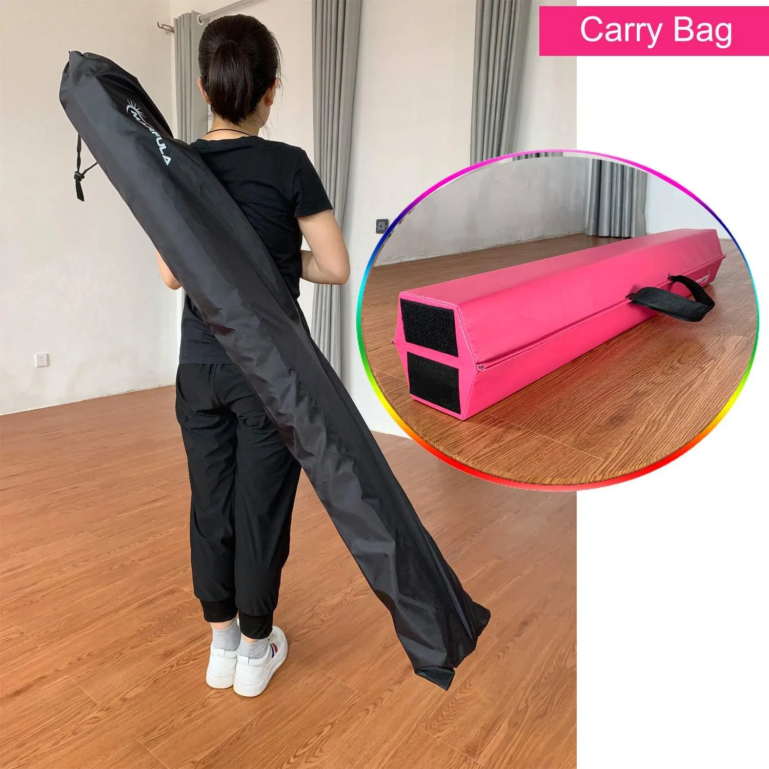 Balance Beam - Folding Floor Gymnastics Equipment for Kids, Non Slip Base - 6 FT to 10 FT for Home Gym Use