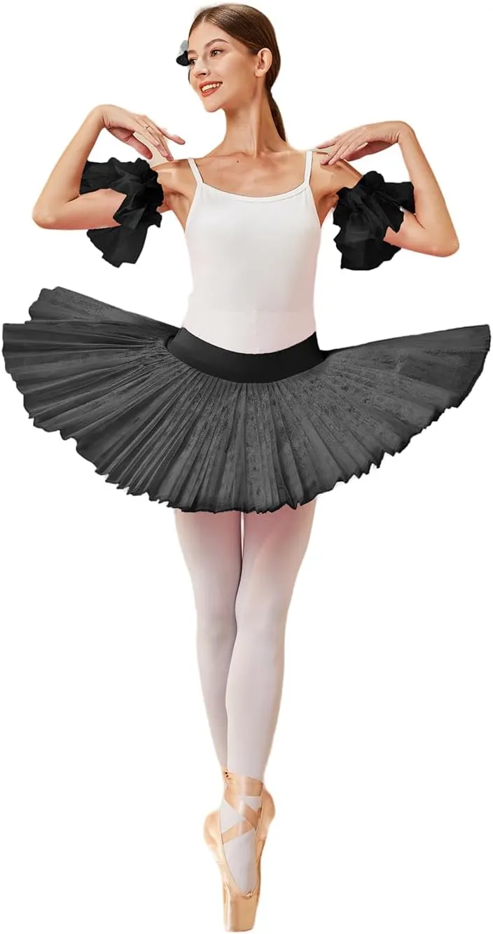 Ballet Dance Practice Short Skirt - 6-Layer Hard Mesh Gauze Pancake Tutu Without Top for Swan Lake Performance