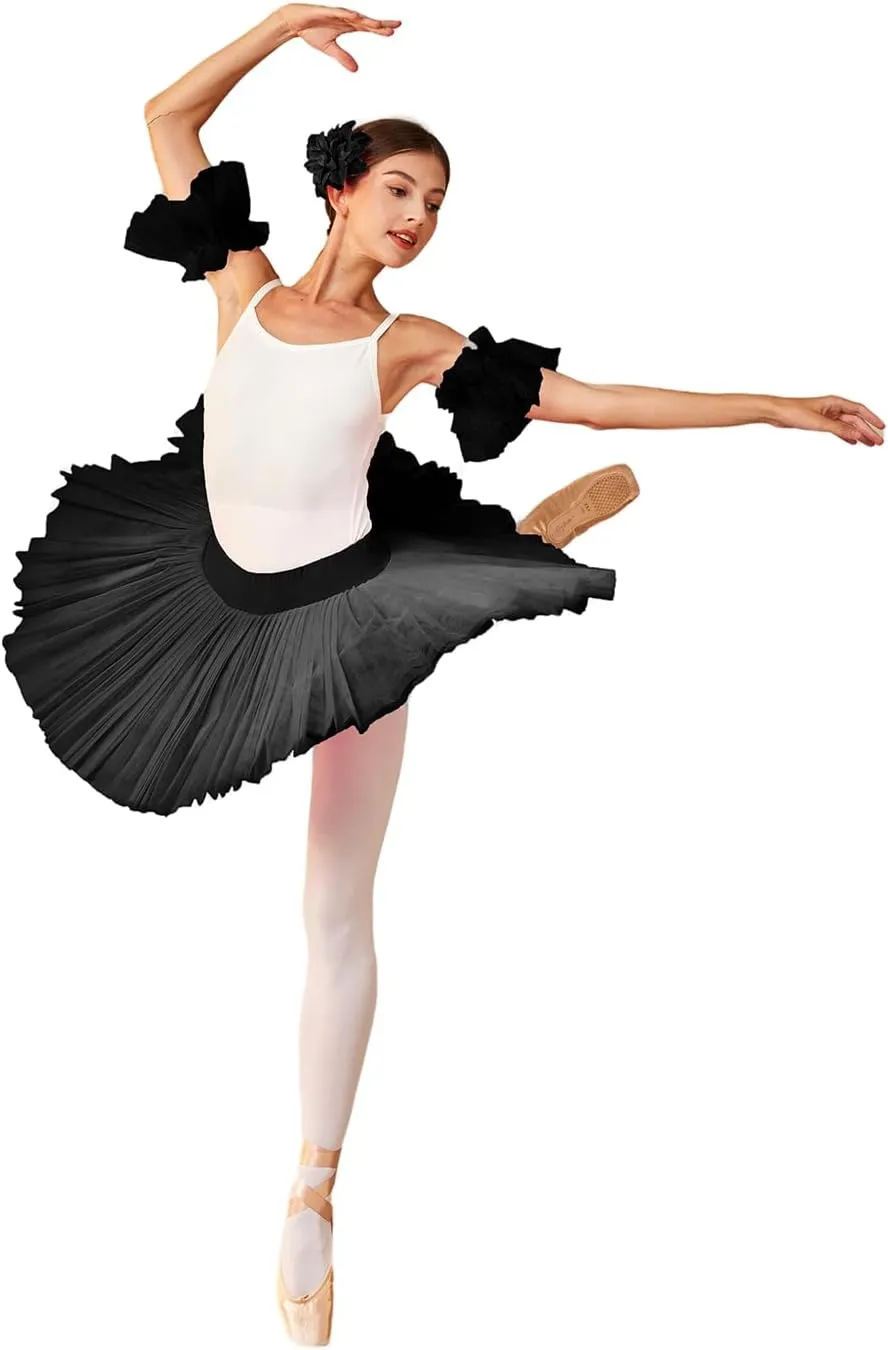 Ballet Dance Practice Short Skirt - 6-Layer Hard Mesh Gauze Pancake Tutu Without Top for Swan Lake Performance