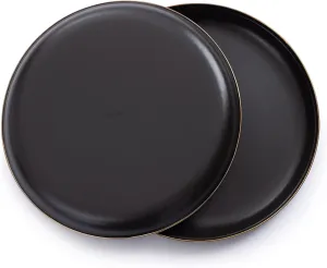 Barebones Enamel Deep Plate - Set of 2 Dinner Plates - Hand-Finished Baked Stainless Steel Trim Plate Set - Camping Kitchen and Dish Set (Charcoal)