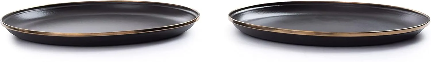 Barebones Enamel Deep Plate - Set of 2 Dinner Plates - Hand-Finished Baked Stainless Steel Trim Plate Set - Camping Kitchen and Dish Set (Charcoal)