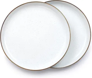 Barebones Enamel Deep Plate - Set of 2 Dinner Plates - Hand-Finished Baked Stainless Steel Trim Plate Set - Camping Kitchen and Dish Set (Eggshell)